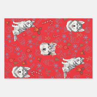 Cute Husky Dog Christmas Winter Seamless Pattern  Inpakpapier Vel