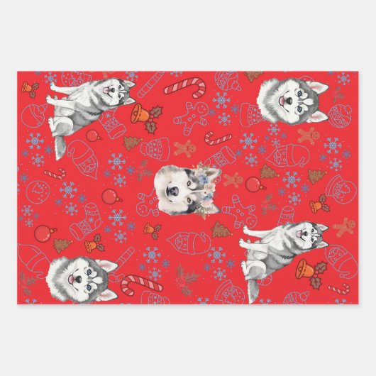 Cute Husky Dog Christmas Winter Seamless Pattern  Inpakpapier Vel (Voorkant)