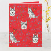 Cute Husky Dog Christmas Winter Seamless Pattern  Kaart (Gele Bloem)