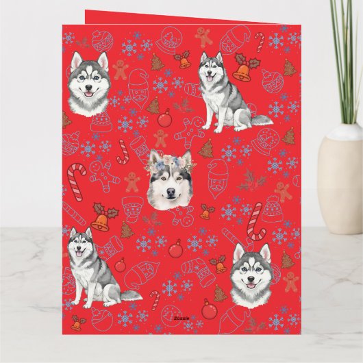 Cute Husky Dog Christmas Winter Seamless Pattern  Kaart (Achterkant)