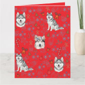 Cute Husky Dog Christmas Winter Seamless Pattern  Kaart (Voorkant)