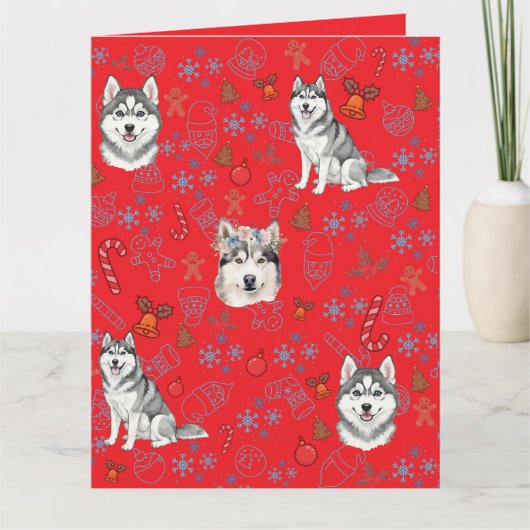 Cute Husky Dog Christmas Winter Seamless Pattern  Kaart (Voorkant)