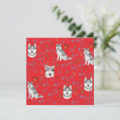 Cute Husky Dog Christmas Winter Seamless Pattern  Kaart (Staand voorkant)
