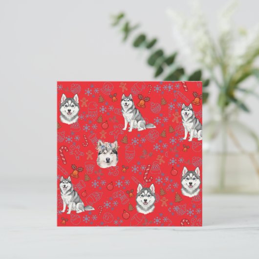 Cute Husky Dog Christmas Winter Seamless Pattern  Kaart (Staand voorkant)
