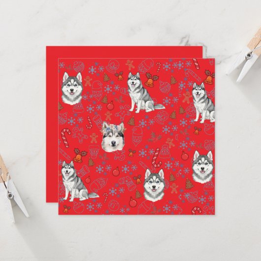 Cute Husky Dog Christmas Winter Seamless Pattern  Kaart (Voorkant / Achterkant in situ)