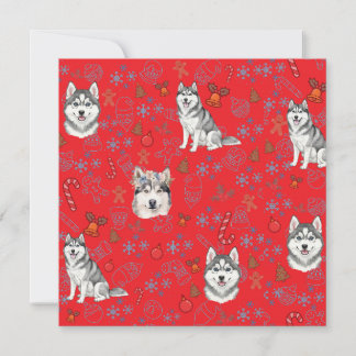 Cute Husky Dog Christmas Winter Seamless Pattern  Kaart