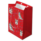 Cute Husky Dog Christmas Winter Seamless Pattern  Medium Cadeauzakje (Voorkant Gekanteld)