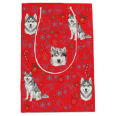 Cute Husky Dog Christmas Winter Seamless Pattern  Medium Cadeauzakje (Voorkant)