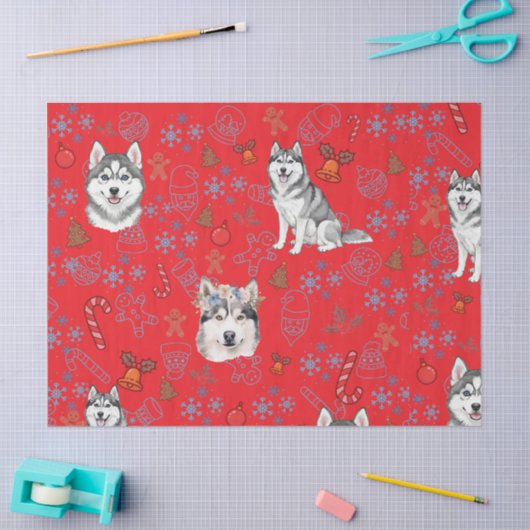 Cute Husky Dog Christmas Winter Seamless Pattern  Tissuepapier (Craft)