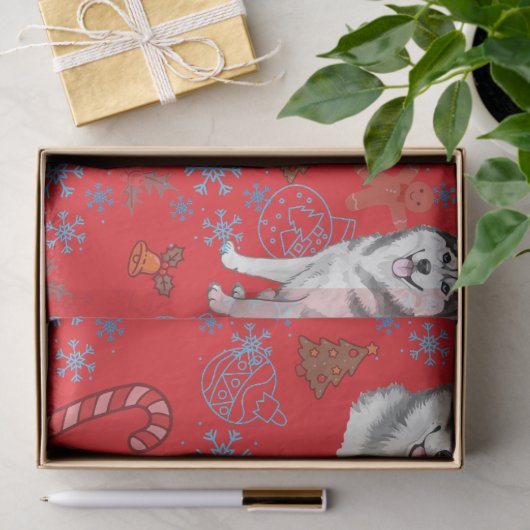 Cute Husky Dog Christmas Winter Seamless Pattern Tissuepapier (Geschenk)
