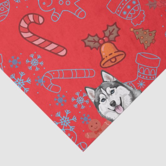 Cute Husky Dog Christmas Winter Seamless Pattern  Tissuepapier (Detail)