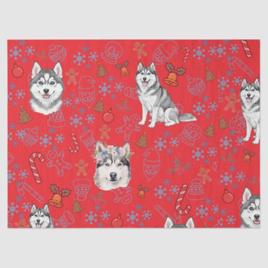 Cute Husky Dog Christmas Winter Seamless Pattern  Tissuepapier (Voorkant)