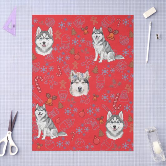 Cute Husky Dog Christmas Winter Seamless Pattern  Tissuepapier (Craft)