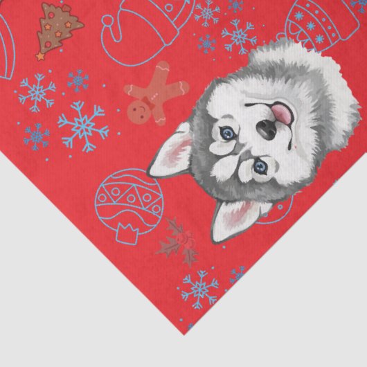 Cute Husky Dog Christmas Winter Seamless Pattern Tissuepapier (Detail)