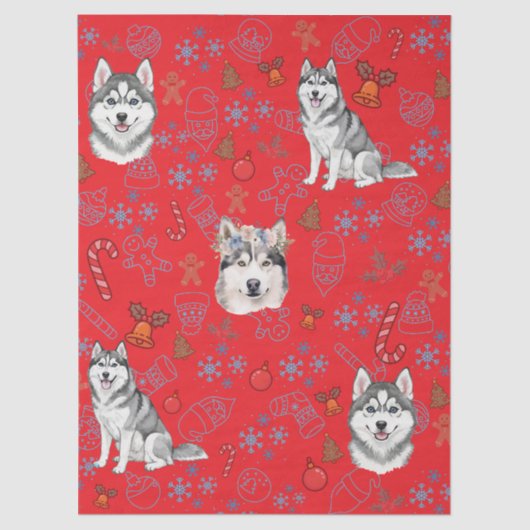 Cute Husky Dog Christmas Winter Seamless Pattern  Tissuepapier (Voorkant)