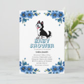 Cute Husky Dog Floral Baby Shower Invitation Kaart (Staand voorkant)