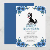 Cute Husky Dog Floral Baby Shower Invitation Kaart (Voorkant / Achterkant)