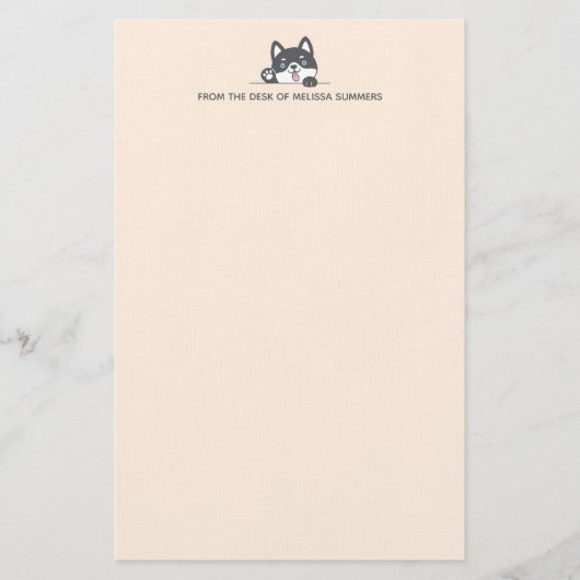 Cute Husky Dog Peking boven Custom Text Beige Briefpapier (Voorkant)