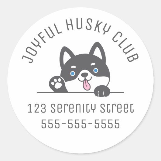 Cute Husky Dog Peking boven Custom Text Ronde Sticker (Voorkant)
