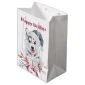 Cute Husky Dog Prettige feestdagen Medium Cadeauzakje (Voorkant Gekanteld)