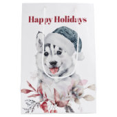 Cute Husky Dog Prettige feestdagen Medium Cadeauzakje (Achterkant)