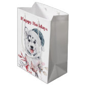 Cute Husky Dog Prettige feestdagen Medium Cadeauzakje (Achterkant Gekanteld)