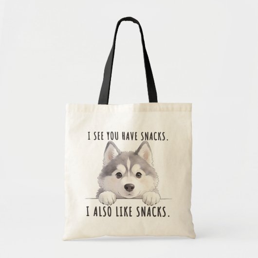 Cute Husky Dog Snacks Quote Funny Minimalist Tote Bag (Voorkant)