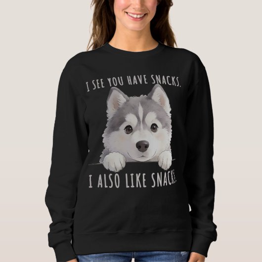 Cute Husky Dog Snacks Quote Funny Minimalist Trui (Voorkant)