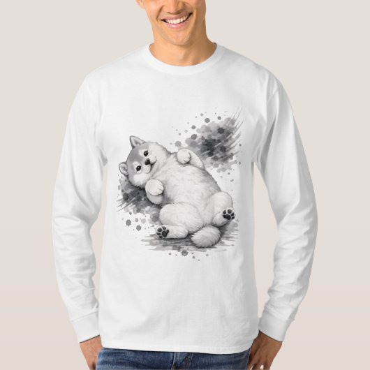 【Cute Husky Ink Long Sleeve T-Shirt】 T-shirt (Voorkant)