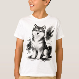 【Cute Husky Japanese Ink Art Kids T-Shirt】 T-shirt