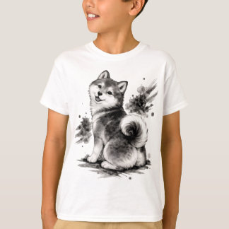 【Cute Husky Japanese Ink Kids T-Shirt】 T-shirt