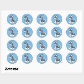 Cute Husky Puppy Dog on Blue Ronde Sticker (Vel)