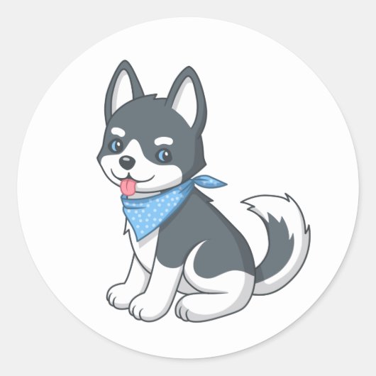 Cute Husky Puppy Dog Ronde Sticker (Voorkant)