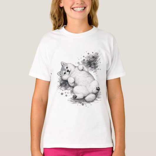 【Cute Husky Puppy Ink Art Kids T-Shirt】 T-shirt (Voorkant)