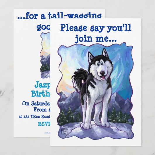 Cute Husky ThMED Birthday Party Kaart (Voorkant / Achterkant)
