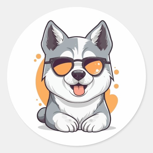 Cute Husky Wearing Sunbril Ronde Sticker (Voorkant)