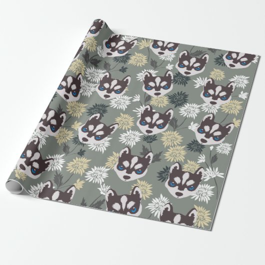 Cute Husky Wrapping Paper Cadeaupapier (Uitgerold)