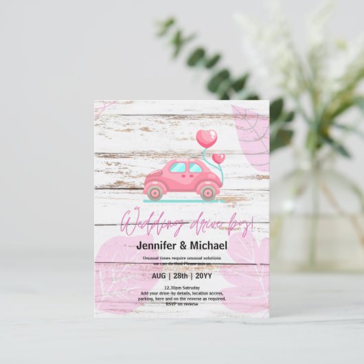Cute Huwelijksdrive-By Budgetuitnodigingen (Staand voorkant)