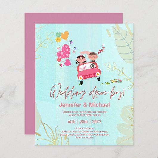 Cute Huwelijksdrive-By Budgetuitnodigingen (Voorkant / Achterkant)