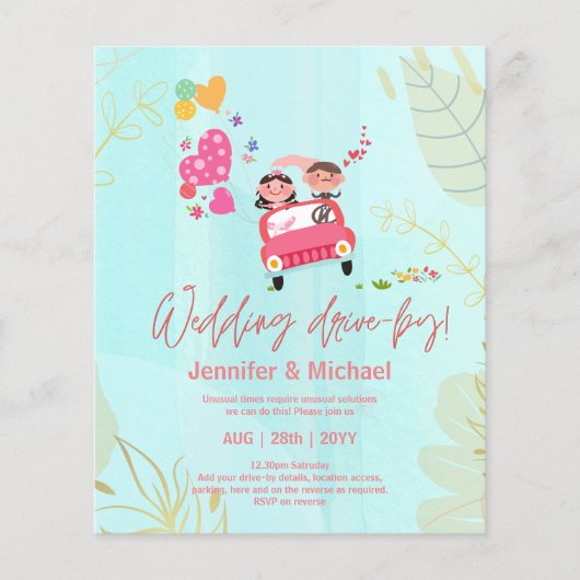 Cute Huwelijksdrive-By Budgetuitnodigingen (Voorkant)