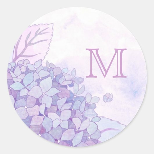 Cute Hydrangeas Wedding Favor Monogram Ronde Sticker (Voorkant)