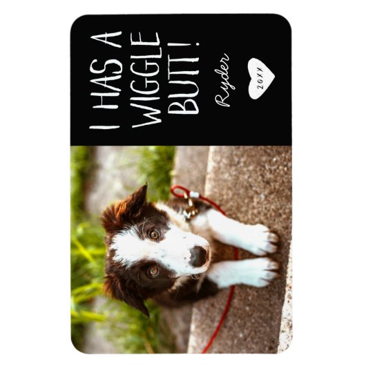Cute "I has a Wiggle Butt" Pet Photo | Zwart Magneet (Verticaal)