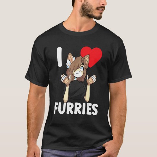 Cute I Heart Furries Furry Fandom Love 2 T-shirt (Voorkant)