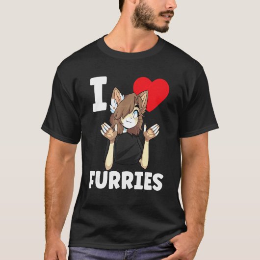 Cute I Heart Furries Furry Fandom Love T-shirt (Voorkant)