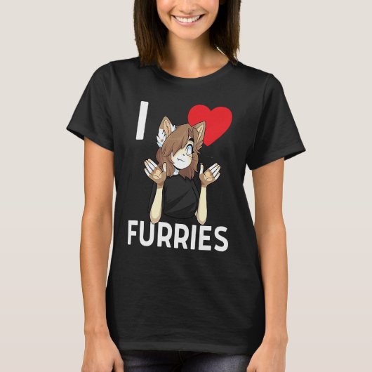 Cute I Heart Furries Furry Fandom Love T-shirt (Voorkant)