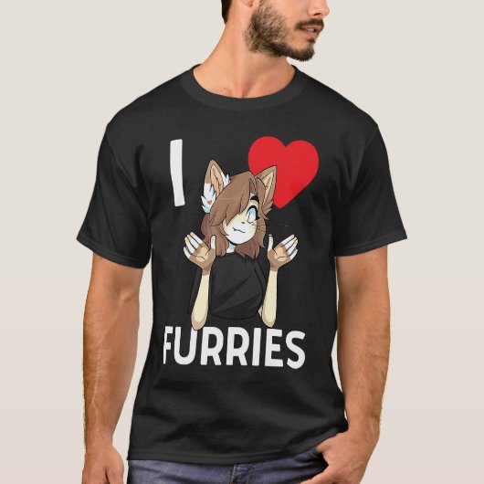 Cute I Heart Furries Furry Fandom Love T-shirt (Voorkant)
