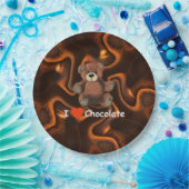 Cute I Heart (Love) Chocolate Teddy Bear Papieren Bordje (Feest)