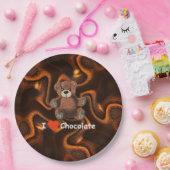 Cute I Heart (Love) Chocolate Teddy Bear Papieren Bordje (Feest)
