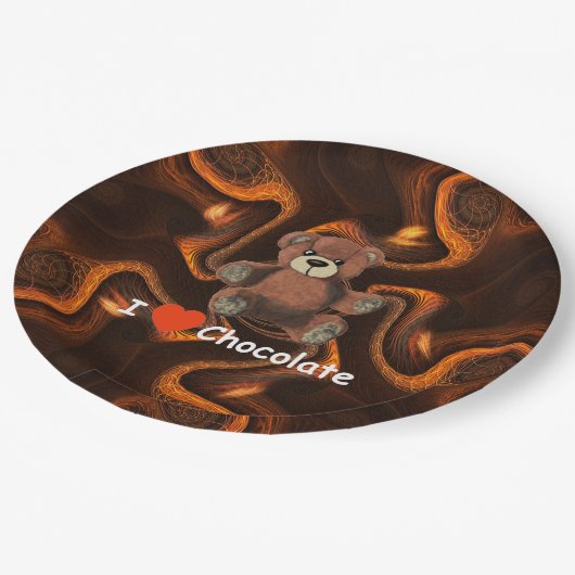 Cute I Heart (Love) Chocolate Teddy Bear Papieren Bordje (Gekanteld)