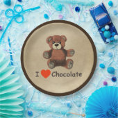 Cute I Heart (Love) Chocolate Teddy Bear Papieren Bordje (Feest)